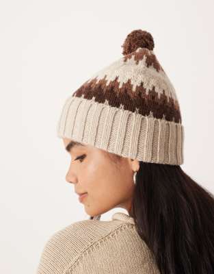 Polo Ralph Lauren Fairisle bear pom-pom beanie hat in cream  display picture 1