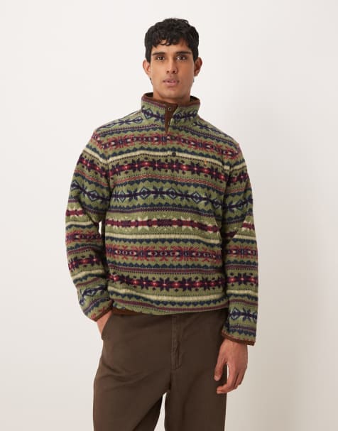 Polo Ralph Lauren fairisle print polar fleece half zip sweatshirt in multi - view 1