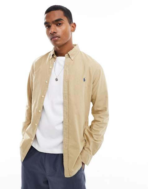 Polo Ralph Lauren - Farvet Oxford-skjorte med ikonlogo i Slim Fit i tan - view 1