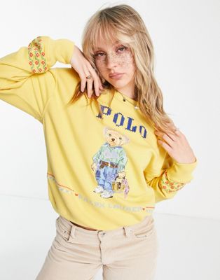 Polo Ralph Lauren long sleeve bear sweatshirt in yellow - ASOS Price Checker