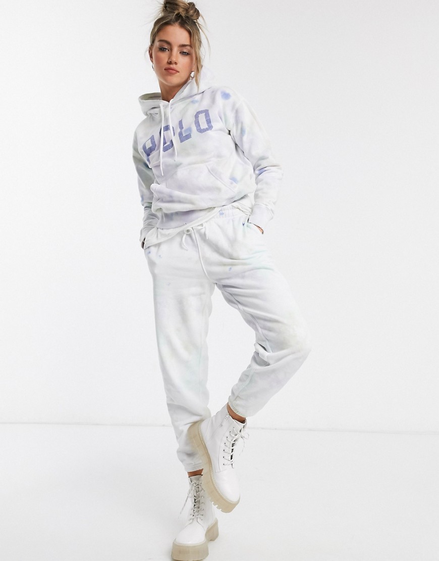 Polo Ralph Lauren - Felpa bianca tie-dye con cappuccio e logo-Bianco