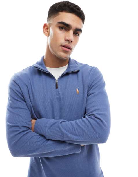 Polo Ralph Lauren - Felpa blu medio in maglia jacquard con zip corta e logo - view 1