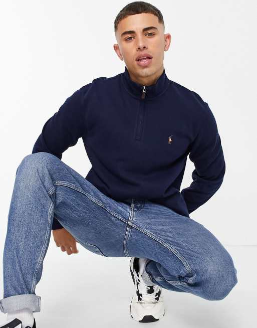 Polo Ralph Lauren - Felpa blu navy con logo iconico e zip corta, 3 di 4