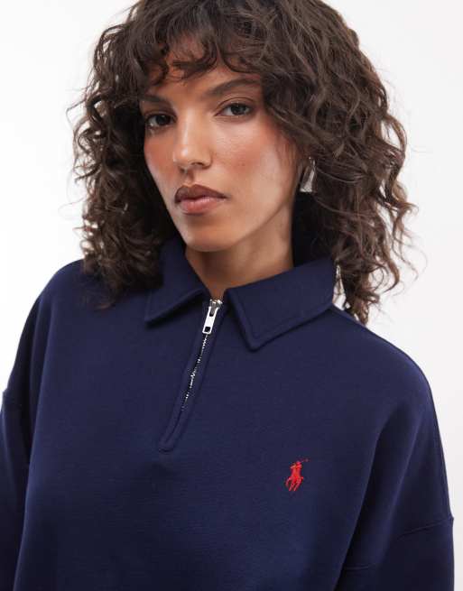 Polo Ralph Lauren - Felpa blu navy con zip corta e logo, 3 di 4