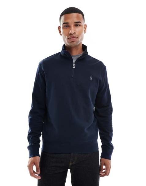 Polo Ralph Lauren - Felpa blu navy in maglia doppia con logo iconico e zip corta - view 1