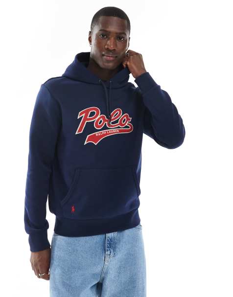 Polo Ralph Lauren - Felpa blu navy in spugna con cappuccio e logo stile college - view 1
