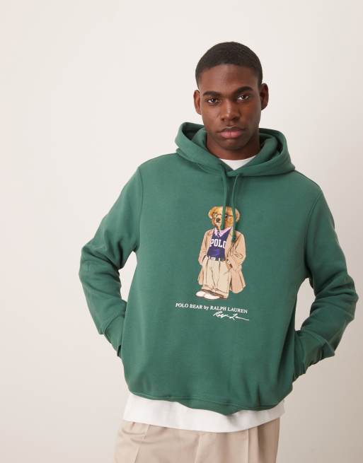 Polo Ralph Lauren - Felpa color verde medio con cappuccio e stampa dell'iconico orso