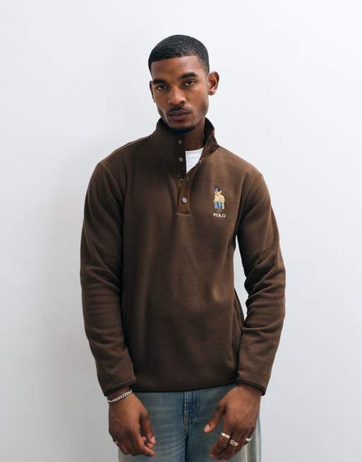 Polo Ralph Lauren felpa con bottoni e logo orso marrone, 3 di 5