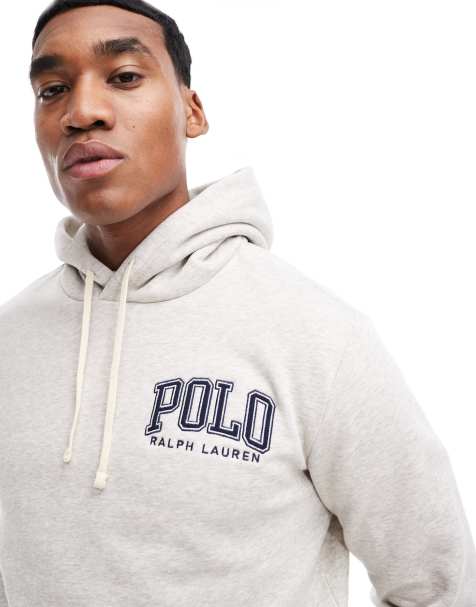 Polo Ralph Lauren - Felpa con cappuccio classica in pile oversize grigio chiaro mélange con logo stile college - view 1