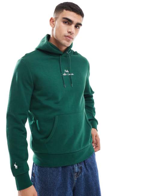 Polo Ralph Lauren - Felpa con cappuccio in doppia maglia verde scuro con logo centrale