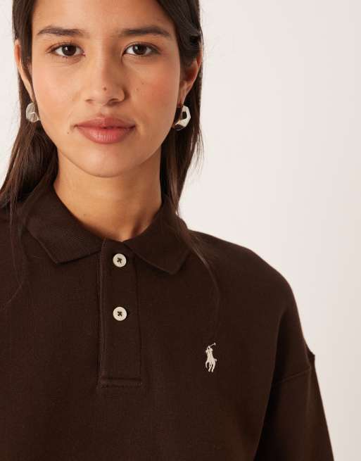 Polo Ralph Lauren - Felpa con colletto stile rugby marrone con logo, 4 di 4