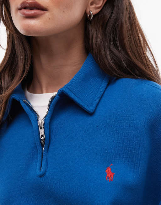 Polo Ralph Lauren felpa con logo icon e zip corta blu, 3 di 4