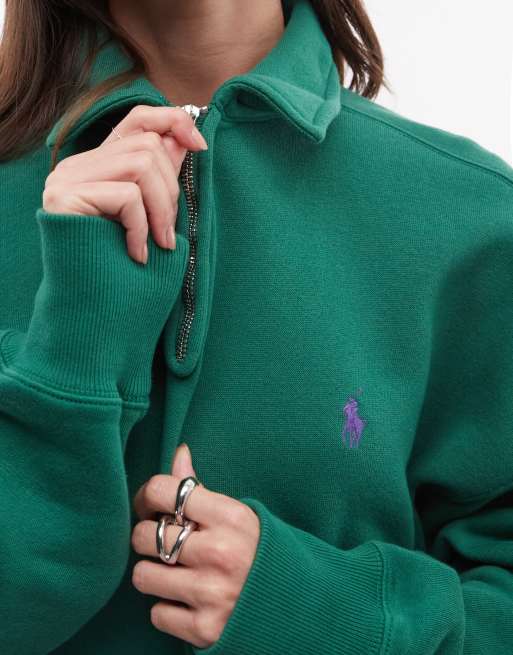 Polo Ralph Lauren felpa con logo icon e zip corta verde, 4 di 4