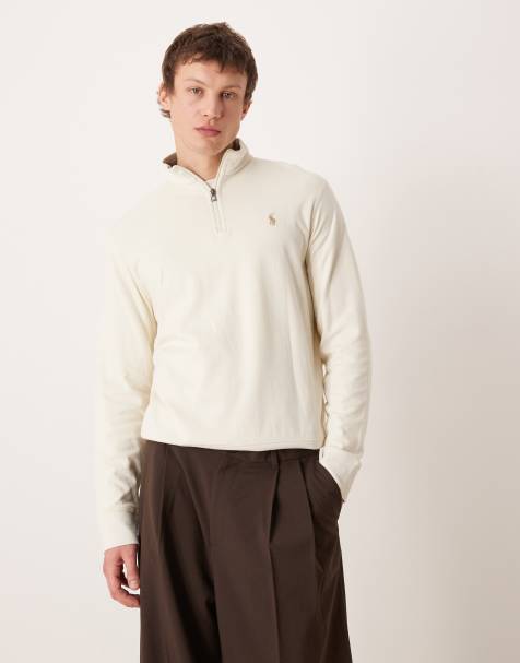 Polo Ralph Lauren felpa con zip corta in jersey double knit con logo icon, crema - view 1