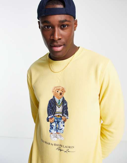 Polo Ralph Lauren Felpa gialla con stampa di orso heritage