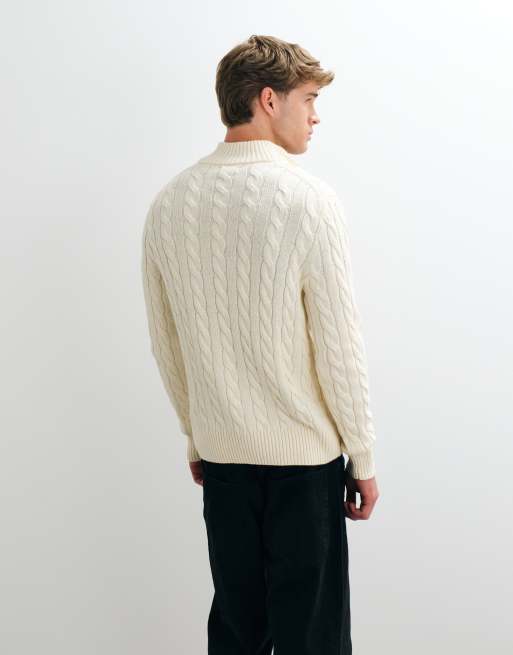 Polo Ralph Lauren felpa in cotone a trecce con logo icon e mezza zip color crema, 5 di 5