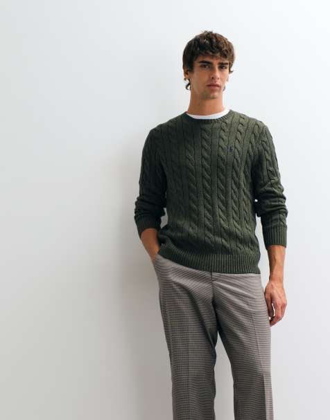 Polo Ralph Lauren felpa in cotone a trecce con logo icon, verde scuro - view 1
