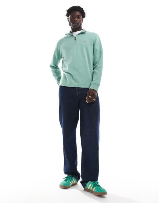 Polo Ralph Lauren Felpa in maglia doppia jacquard verde chiaro con zip corta e logo iconico ASOS