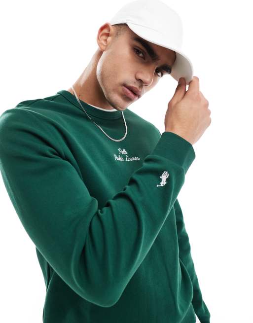 Polo Ralph Lauren - Felpa in maglia doppia verde scuro con logo centrale