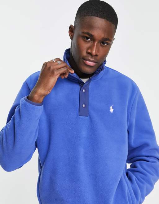 Polo Ralph Lauren - Felpa pile blu con logo iconico e zip corta