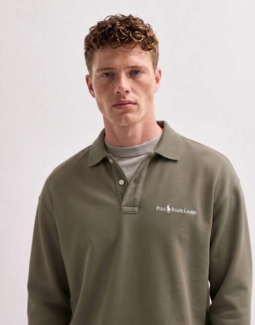 Polo Ralph Lauren felpa polo pesante con logo script in khaki, 8 di 10