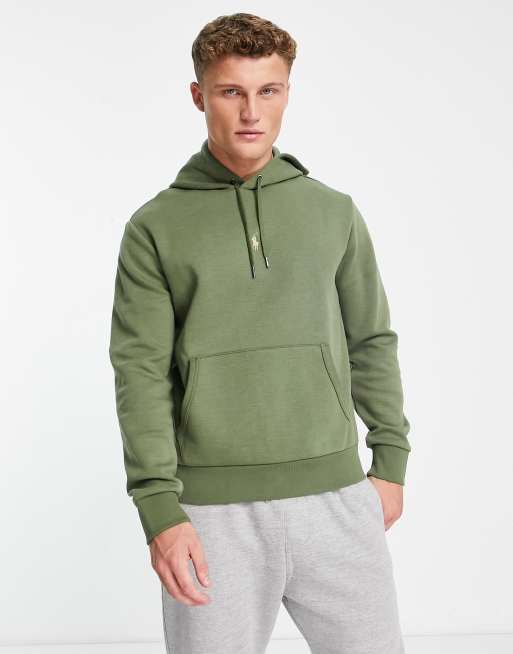 Polo Ralph Lauren - Felpa verde oliva con cappuccio in maglia doppia con logo iconico centrale