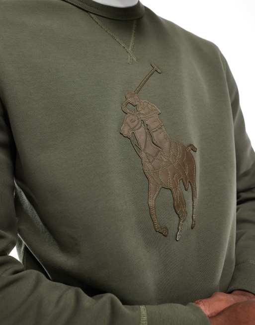 Polo Ralph Lauren Felpa verde scuro in maglia doppia con logo