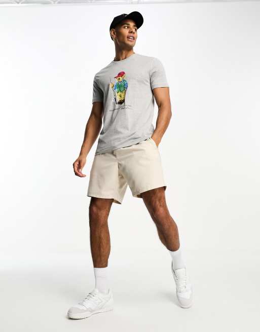 Polo Ralph Lauren fishing bear print T-shirt custom fit in gray