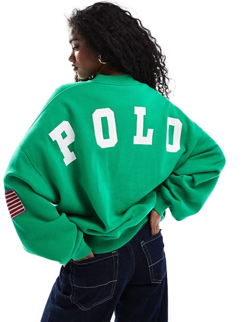 Polo Ralph Lauren flag and logo print sweatshirt in green | ASOS Polo Ralph Lauren flag and logo print sweatshirt in green | ASOS