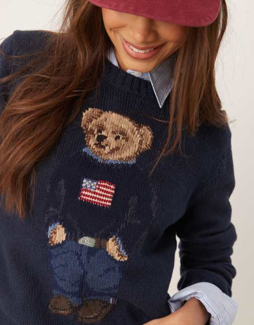 Polo Ralph Lauren flag bear knitted jumper in navy, 2 of 4