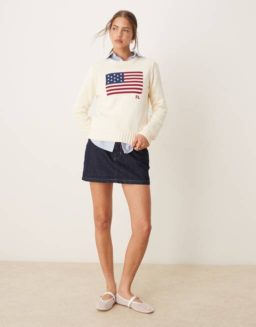 Polo Ralph Lauren flag knit jumper in cream, 2 of 4
