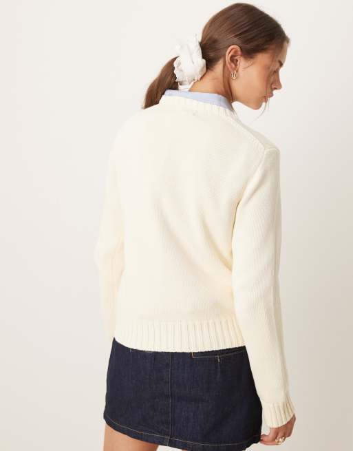 Polo Ralph Lauren flag knit jumper in cream, 3 of 4