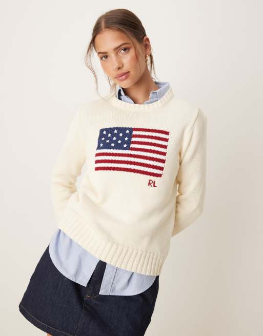 Polo Ralph Lauren flag knit jumper in cream, 4 of 4
