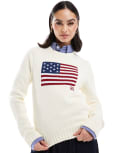 [Polo Ralph Lauren] Polo Ralph Lauren flag knitted jumper in cream-White XS CREAM