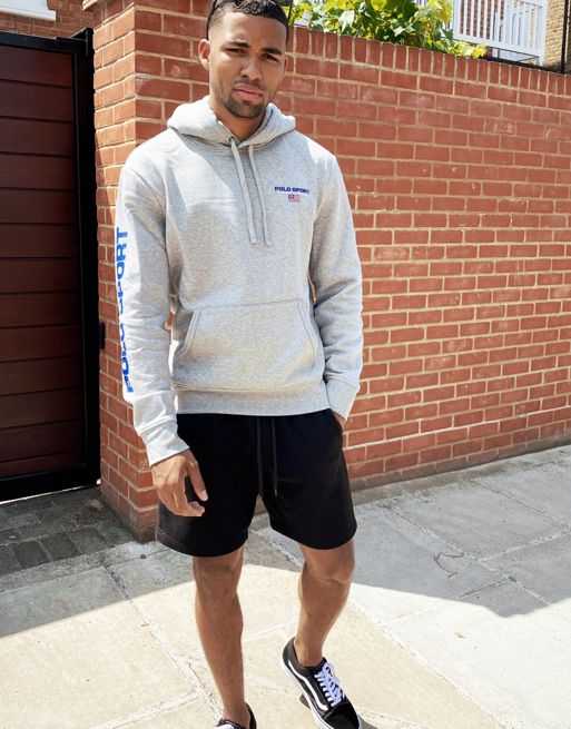 Polo Ralph Lauren flag sport and sleeve logo hoodie in grey marl | ASOS