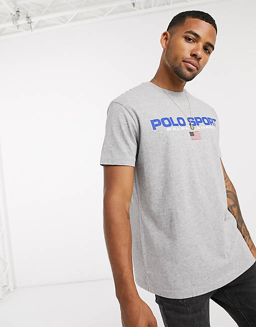Polo Ralph Lauren flag sport logo t-shirt custom regular fit in grey ...