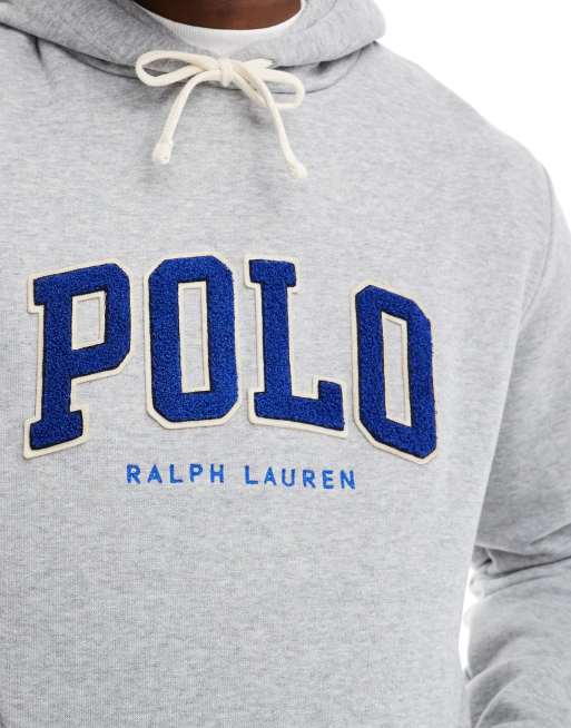 Polo Ralph Lauren – Fleece-Kapuzenpullover in Grau meliert mit Chenille-Logo-Applikation, 2 von 4