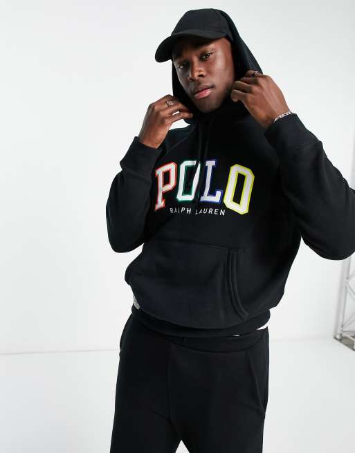 Polo Ralph Lauren – Fleece-Kapuzenpullover in Schwarz mit Ombré-Logo