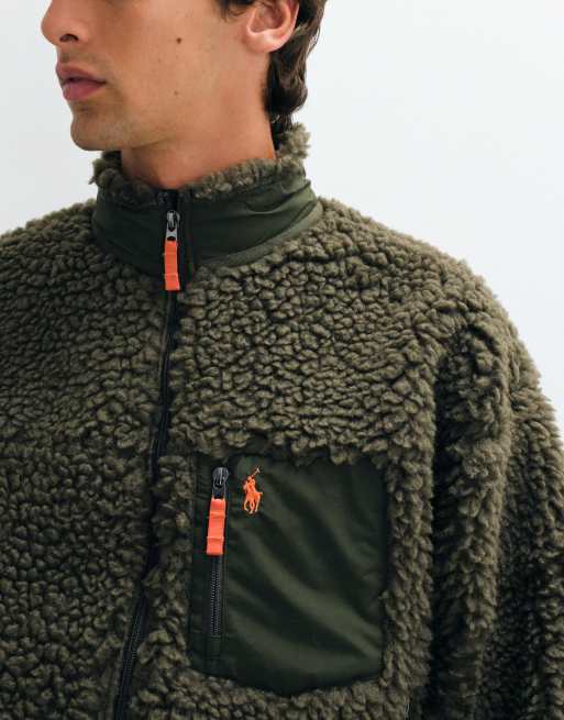 Polo Ralph Lauren fleece med teddyfoder och dragkedja i mörkgrönt, 3 av 5