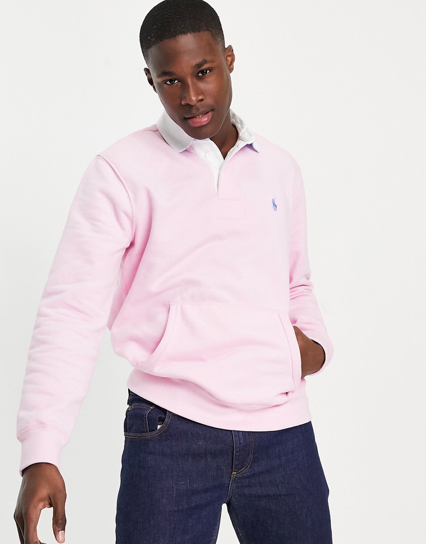 Polo Ralph Lauren fleece player logo rugby pocket sweatshirt in carmel pink