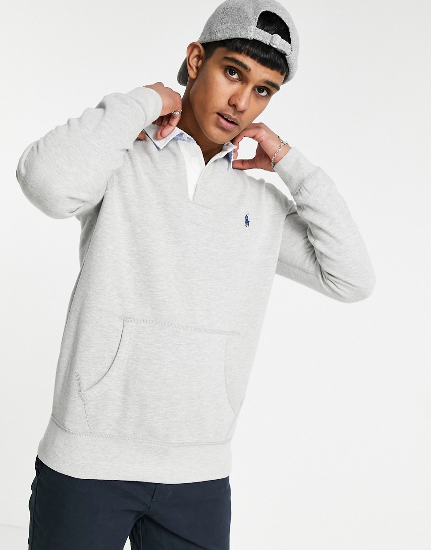 Polo Ralph Lauren fleece player logo rugby pocket sweatshirt in gray heather-Navy
