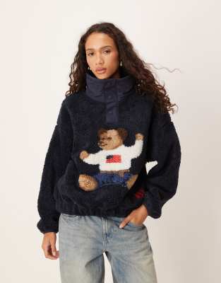 Polo Ralph Lauren - Fleece-Pullover in Marineblau mit Polo Bear-Logo