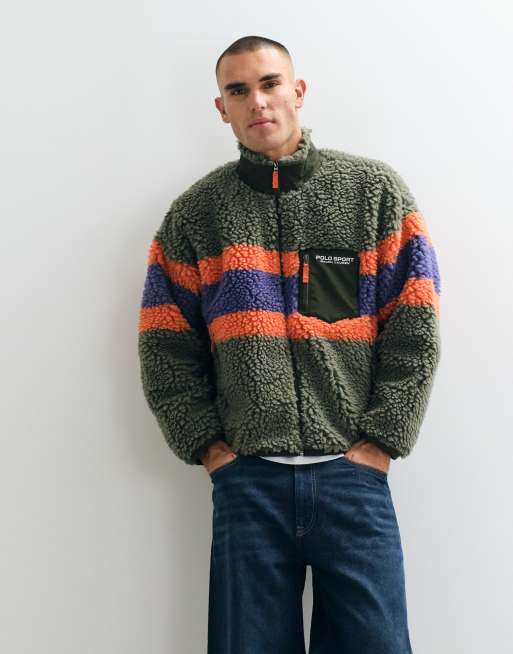 Polo Ralph Lauren fleece sport à demi-zip kaki et multicolore, 4 de 5