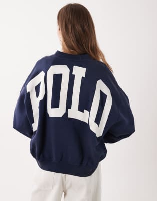 Polo Ralph Lauren - Fleece-Sweatshirt im Vintage-Stil in Marineblau mit Logo am Rücken