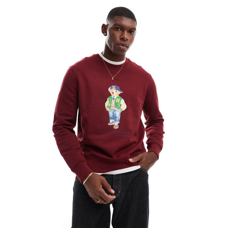 Polo Ralph Lauren Fleece Sweatshirt in Burgunderrot mit College Barenmotiv ASOS