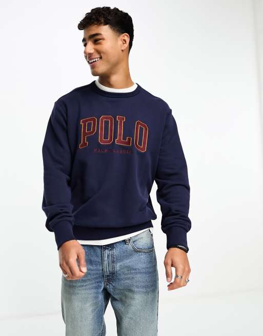 Polo Ralph Lauren - Fleece sweatshirt met collegestijl logo in marineblauw  | ASOS
