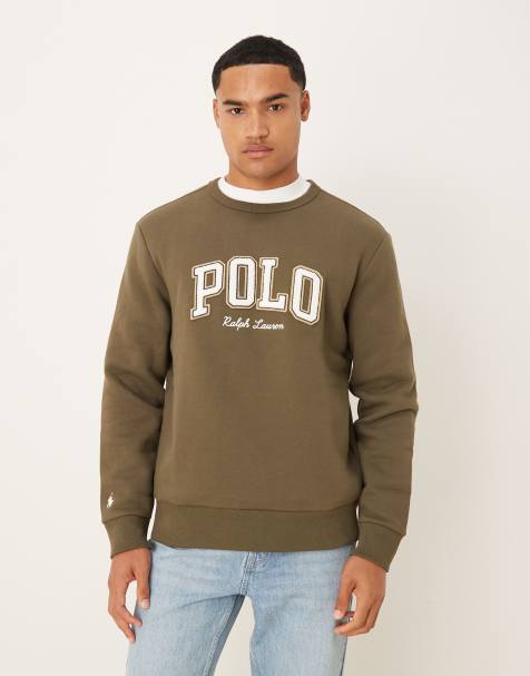 Polo Ralph Lauren - Fleece sweatshirt met groot collegestijl scriptlogo in olijfgroen - view 1