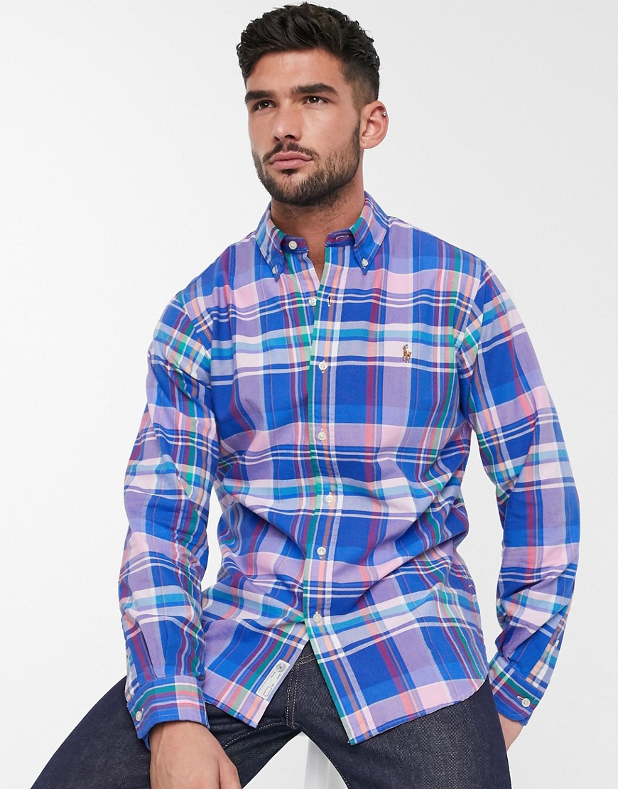 Polo Ralph Lauren – Flerfärgad oxfordskjorta med logga-Blå