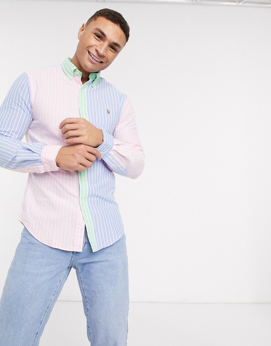 Polo Ralph Lauren – Flerfärgad oxfordskjorta med smal passform, kontrasterande ränder och logga
