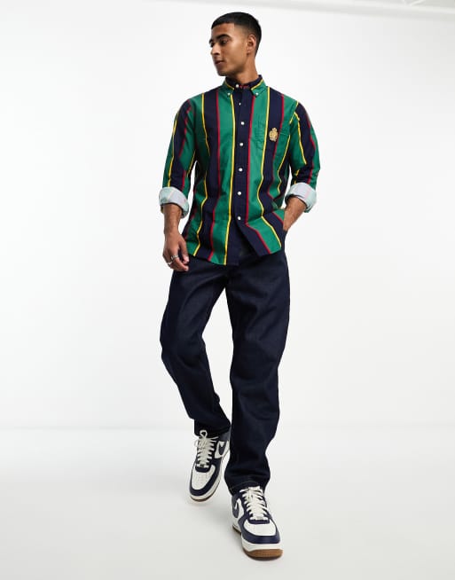 Polo Ralph Lauren – Flerfärgad, randig oxfordskjorta i custom fit med emblem